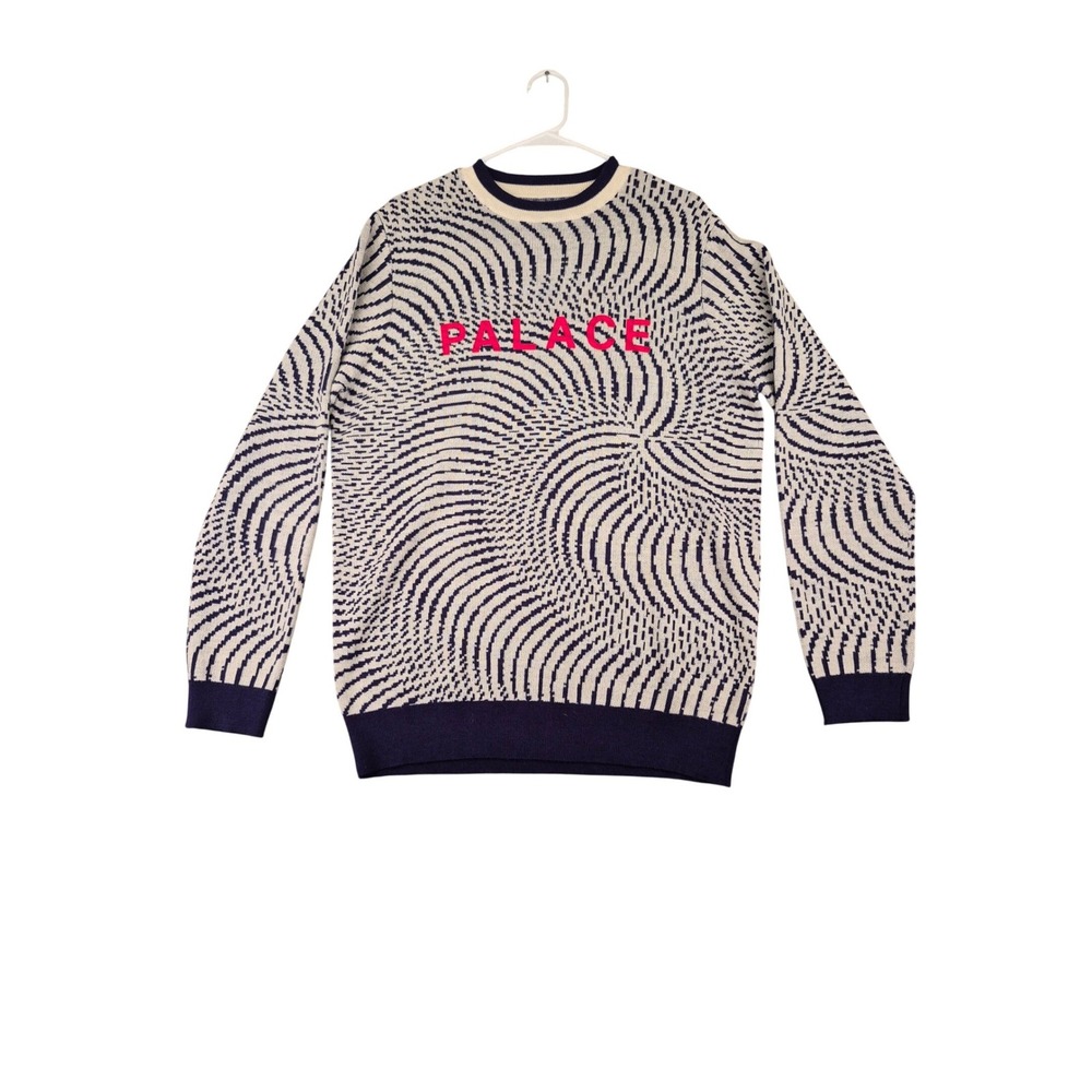 Palace Swirly‎ Wurly Knit Hypnotic Swirl Sweater Large Navy White Logo Crewneck